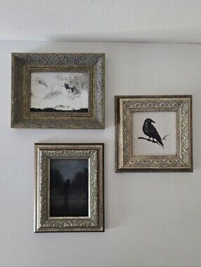 Gothic Halloween Wall Art Set Raven Black Cat Witch Decor